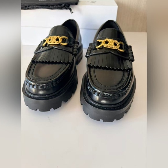Celine Black Leather Loafers with Gold Accent - Picture 4 of 8